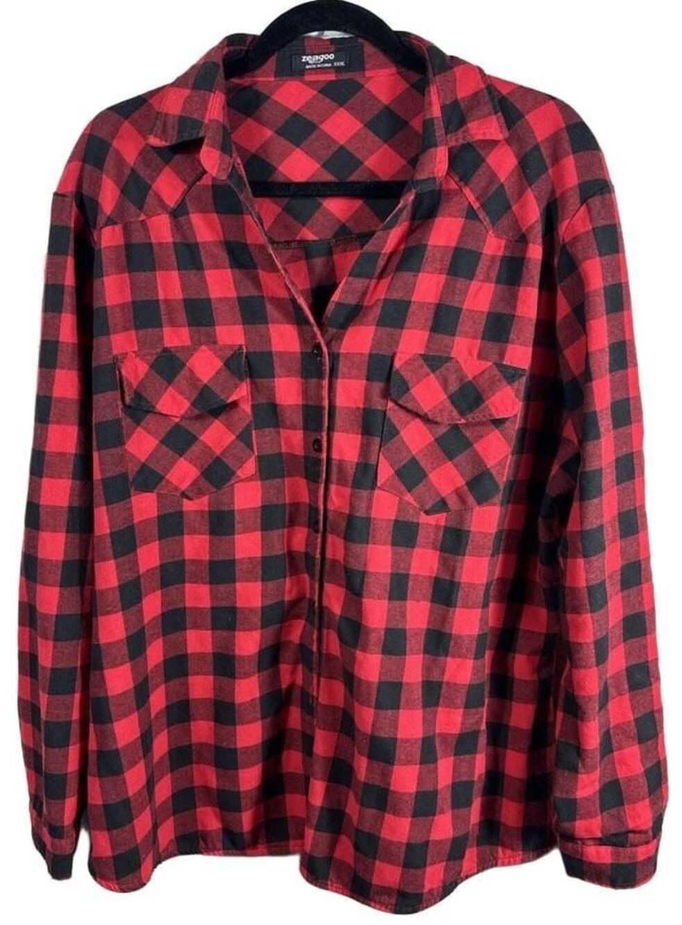 Zeagoo Women's Red Black Buffalo Check Plaid Flannel Button-Up Shirt XXL